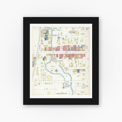Old map wall art mockup — black gallery frame with white mat — Sanborn Fire Insurance Map from Hartford, Washington County, Wisconsin (1907), Sheet #0005