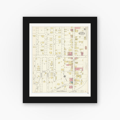 Old map wall art mockup — black gallery frame with white mat — Sanborn Fire Insurance Map from Bentleyville, Washington County, Pennsylvania (1913), Sheet #0003