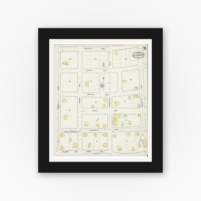Old map wall art mockup — black gallery frame with white mat — Sanborn Fire Insurance Map from Larchmont, Westchester County, New York (1893), Sheet #0002