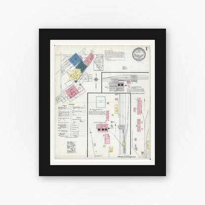 Old map wall art mockup — black gallery frame with white mat — Sanborn Fire Insurance Map from Zeigler, Franklin County, Illinois (1921) - Complete Map Set