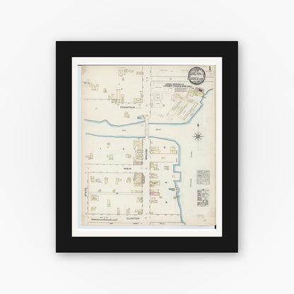 Old map wall art mockup — black gallery frame with white mat — Sanborn Fire Insurance Map from Charlevoix, Charlevoix County, Michigan (1884) - Complete Map Set