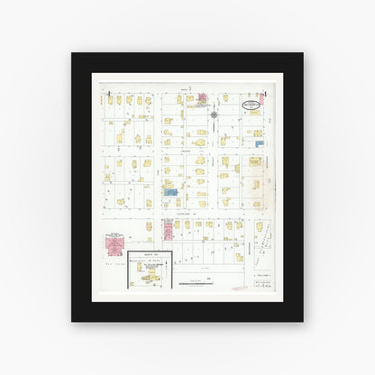 Old map wall art mockup — black gallery frame with white mat — Sanborn Fire Insurance Map from Heyworth, McLean County, Illinois (1927), Sheet #0004