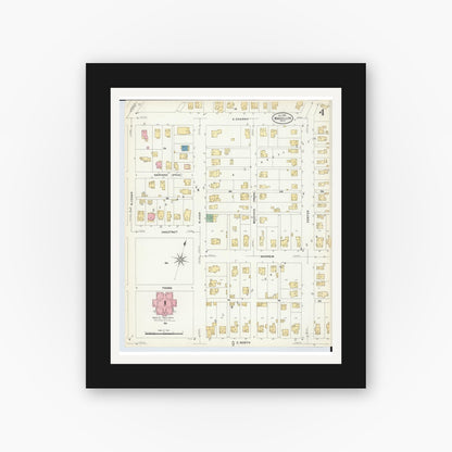 Old map wall art mockup — black gallery frame with white mat — Sanborn Fire Insurance Map from Massillon, Stark County, Ohio (1908), Sheet #0004