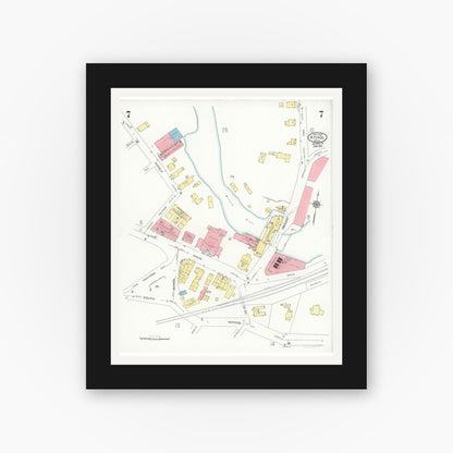 Old map wall art mockup — black gallery frame with white mat — Sanborn Fire Insurance Map from Athol, Worcester County, Massachusetts (1936), Sheet #0007