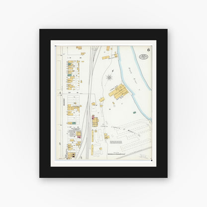 Old map wall art mockup — black gallery frame with white mat — Sanborn Fire Insurance Map from Lorain, Lorain County, Ohio (1900), Sheet #0006