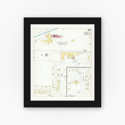 Old map wall art mockup — black gallery frame with white mat — Sanborn Fire Insurance Map from Merrill, Lincoln County, Wisconsin (1907), Sheet #0022