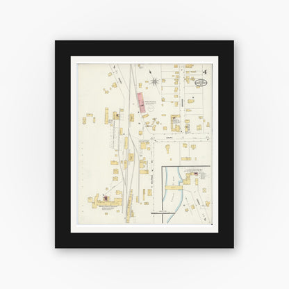 Old map wall art mockup — black gallery frame with white mat — Sanborn Fire Insurance Map from Geneseo, Livingston County, New York (1906), Sheet #0004