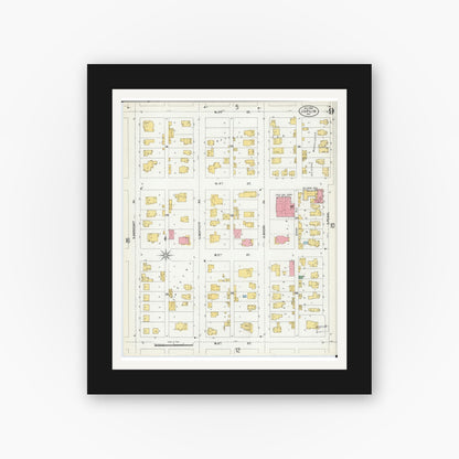 Old map wall art mockup — black gallery frame with white mat — Sanborn Fire Insurance Map from Joplin, Jasper County, Missouri (1900), Sheet #0009
