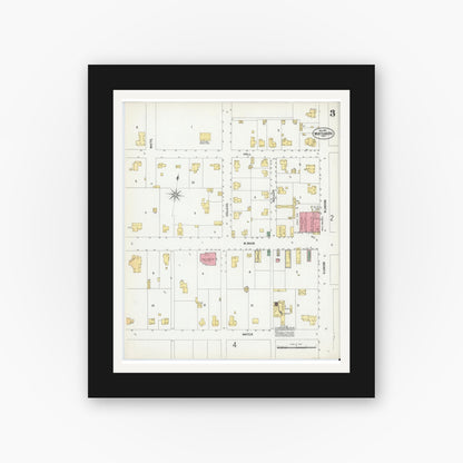 Old map wall art mockup — black gallery frame with white mat — Sanborn Fire Insurance Map from Whitesboro, Grayson County, Texas (1901), Sheet #0003