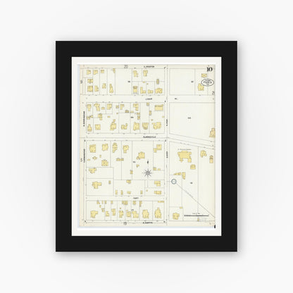 Old map wall art mockup — black gallery frame with white mat — Sanborn Fire Insurance Map from Paris, Lamar County, Texas (1902), Sheet #0010