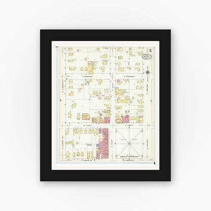 Old map wall art mockup — black gallery frame with white mat — Sanborn Fire Insurance Map from Medina, Medina County, Ohio (1911), Sheet #0003