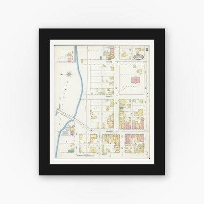 Old map wall art mockup — black gallery frame with white mat — Sanborn Fire Insurance Map from Neillsville, Clark County, Wisconsin (1892), Sheet #0002