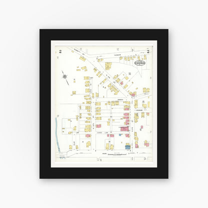 Old map wall art mockup — black gallery frame with white mat — Sanborn Fire Insurance Map from Stroudsburg, Monroe County, Pennsylvania (1923), Sheet #0002