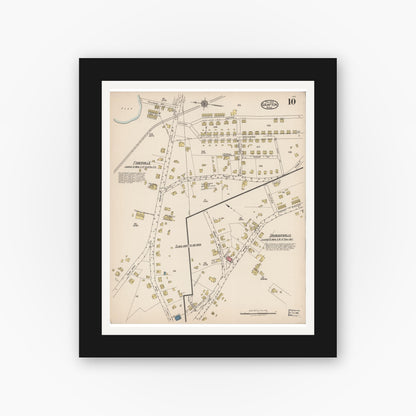 Old map wall art mockup — black gallery frame with white mat — Sanborn Fire Insurance Map from Grafton, Worcester County, Massachusetts (1922), Sheet #0010