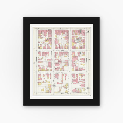 Old map wall art mockup — black gallery frame with white mat — Sanborn Fire Insurance Map from Alexandria, Independent Cities, Virginia (1902), Sheet #0013