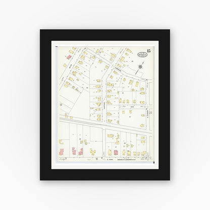 Old map wall art mockup — black gallery frame with white mat — Sanborn Fire Insurance Map from Norwalk, Huron County, Ohio (1911), Sheet #0015