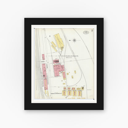 Old map wall art mockup — black gallery frame with white mat — Sanborn Fire Insurance Map from Peru, La Salle County, Illinois (1902), Sheet #0007