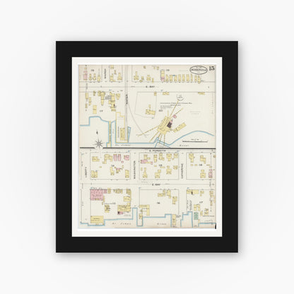 Old map wall art mockup — black gallery frame with white mat — Sanborn Fire Insurance Map from Jacksonville, Duval County, Florida (1887), Sheet #0015