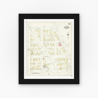 Old map wall art mockup — black gallery frame with white mat — Sanborn Fire Insurance Map from Menominee, Menominee County, Michigan (1913), Sheet #0013