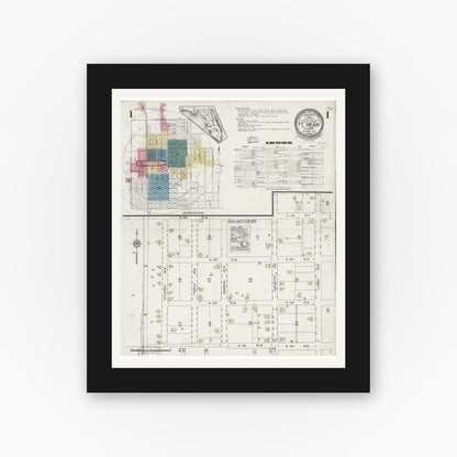 Old map wall art mockup — black gallery frame with white mat — Sanborn Fire Insurance Map from Fort Meade, Polk County, Florida (1924), Sheet #0001