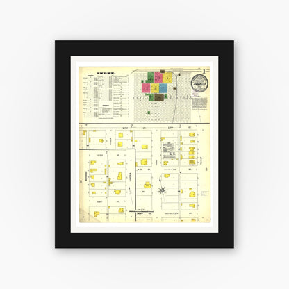 Old map wall art mockup — black gallery frame with white mat — Sanborn Fire Insurance Map from Amarillo, Potter County, Texas (1904), Sheet #0001