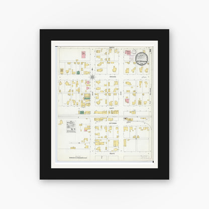 Old map wall art mockup — black gallery frame with white mat — Sanborn Fire Insurance Map from West Manchester, Preble County, Ohio (1901), Sheet #0001