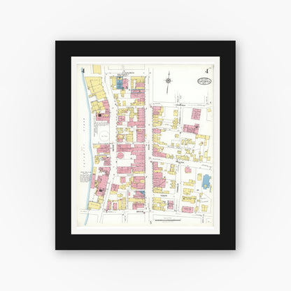 Old map wall art mockup — black gallery frame with white mat — Sanborn Fire Insurance Map from Catskill, Greene County, New York (1923), Sheet #0004