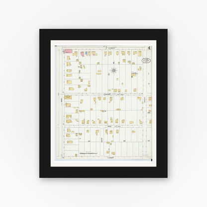 Old map wall art mockup — black gallery frame with white mat — Sanborn Fire Insurance Map from Clyde, Sandusky County, Ohio (1899), Sheet #0004