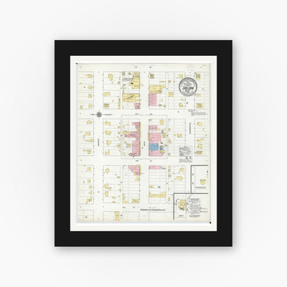 Old map wall art mockup — black gallery frame with white mat — Sanborn Fire Insurance Map from Sheldon, Vernon County, Missouri (1910), Sheet #0001