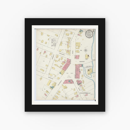 Old map wall art mockup — black gallery frame with white mat — Sanborn Fire Insurance Map from Dundee, Monroe County, Michigan (1893), Sheet #0001