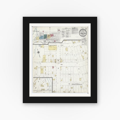 Old map wall art mockup — black gallery frame with white mat — Sanborn Fire Insurance Map from Hamilton, Hancock County, Illinois (1912), Sheet #0001