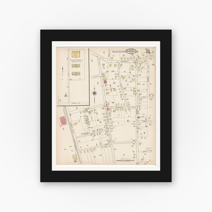 Old map wall art mockup — black gallery frame with white mat — Sanborn Fire Insurance Map from Reidsville, Rockingham County, North Carolina (1922), Sheet #0015