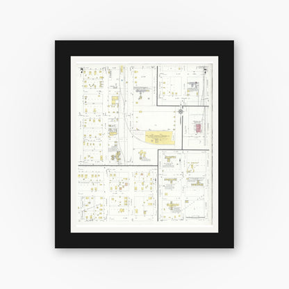 Old map wall art mockup — black gallery frame with white mat — Sanborn Fire Insurance Map from Lamesa, Dawson County, Texas (1932), Sheet #0007
