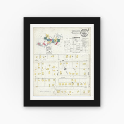 Old map wall art mockup — black gallery frame with white mat — Sanborn Fire Insurance Map from Dalton, Berkshire County, Massachusetts (1911), Sheet #0001