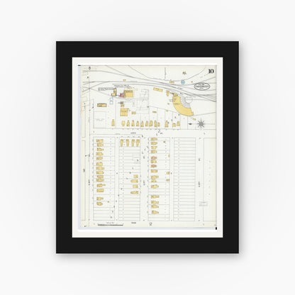 Old map wall art mockup — black gallery frame with white mat — Sanborn Fire Insurance Map from Traverse City, Grand Traverse County, Michigan (1904), Sheet #0010