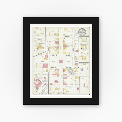 Old map wall art mockup — black gallery frame with white mat — Sanborn Fire Insurance Map from Lincolnton, Lincoln County, North Carolina (1902), Sheet #0001