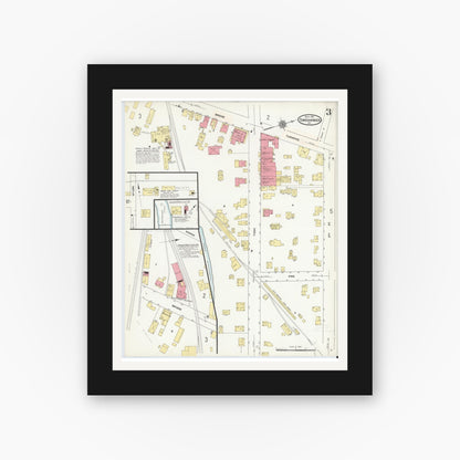 Old map wall art mockup — black gallery frame with white mat — Sanborn Fire Insurance Map from Tunkhannock, Wyoming County, Pennsylvania (1911), Sheet #0003