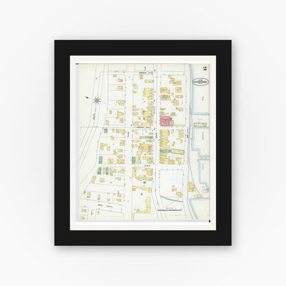 Old map wall art mockup — black gallery frame with white mat — Sanborn Fire Insurance Map from Harbor Springs, Emmet County, Michigan (1900), Sheet #0002