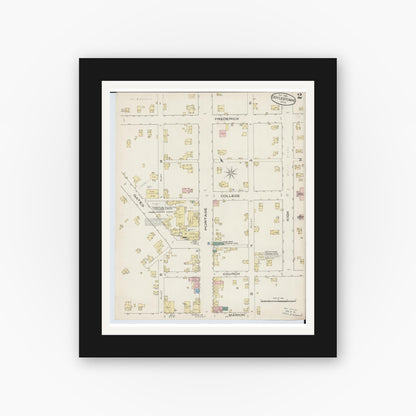 Old map wall art mockup — black gallery frame with white mat — Sanborn Fire Insurance Map from Doylestown, Wayne County, Ohio (1885), Sheet #0002