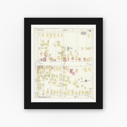 Old map wall art mockup — black gallery frame with white mat — Sanborn Fire Insurance Map from Geneseo, Livingston County, New York (1913), Sheet #0006