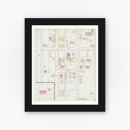 Old map wall art mockup — black gallery frame with white mat — Sanborn Fire Insurance Map from Turners Falls, Franklin County, Massachusetts (1895), Sheet #0005
