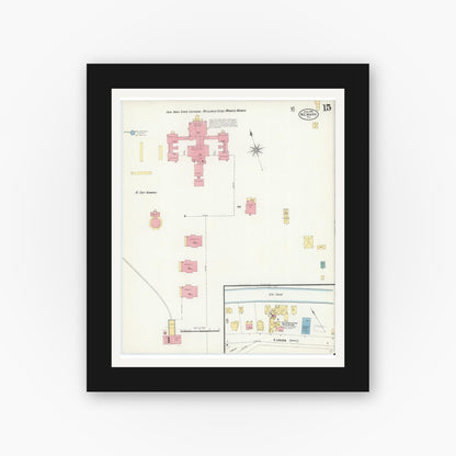 Old map wall art mockup — black gallery frame with white mat — Sanborn Fire Insurance Map from Newark, Wayne County, New York (1906), Sheet #0015