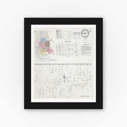 Old map wall art mockup — black gallery frame with white mat — Sanborn Fire Insurance Map from Karnes City, Karnes County, Texas (1951), Sheet #0001