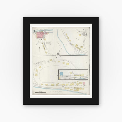 Old map wall art mockup — black gallery frame with white mat — Sanborn Fire Insurance Map from Marshall, Madison County, North Carolina (1924), Sheet #0002
