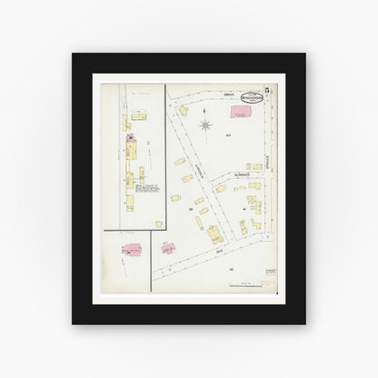 Old map wall art mockup — black gallery frame with white mat — Sanborn Fire Insurance Map from Winchendon, Worcester County, Massachusetts (1892), Sheet #0005