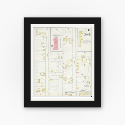 Old map wall art mockup — black gallery frame with white mat — Sanborn Fire Insurance Map from Painesville, Lake County, Ohio (1898), Sheet #0014