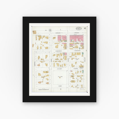 Old map wall art mockup — black gallery frame with white mat — Sanborn Fire Insurance Map from Albert Lea, Freeborn County, Minnesota (1899), Sheet #0004