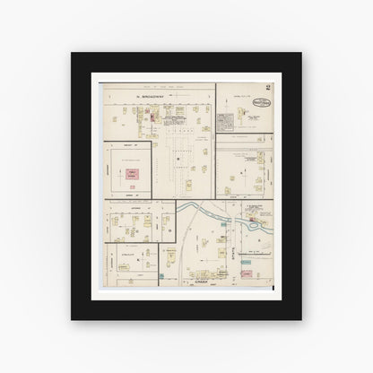 Old map wall art mockup — black gallery frame with white mat — Sanborn Fire Insurance Map from Hastings, Barry County, Michigan (1884), Sheet #0002