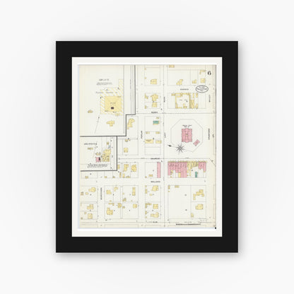 Old map wall art mockup — black gallery frame with white mat — Sanborn Fire Insurance Map from Palestine, Anderson County, Texas (1905), Sheet #0006