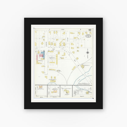 Old map wall art mockup — black gallery frame with white mat — Sanborn Fire Insurance Map from Sparta, Monroe County, Wisconsin (1911), Sheet #0012